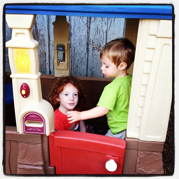 Enjoying their new playhouse!  #outside