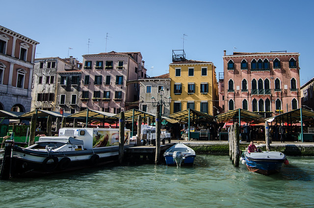 The Rialto Market sits right on the Grand Canal in Venice.