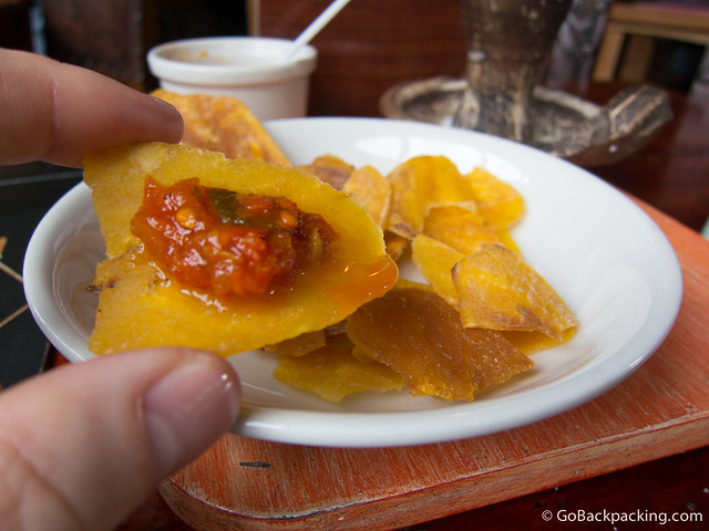 Plantain chips with salsa