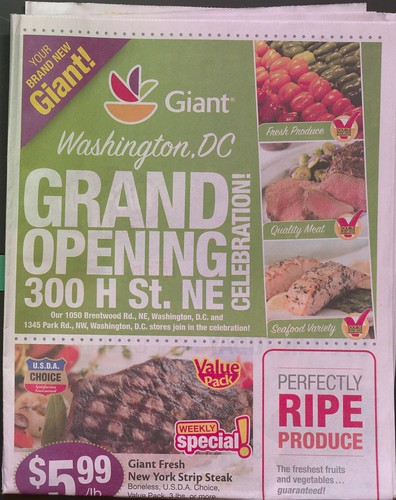 Giant Supermarket circular, May 1st, 2013, calling attention to the grand opening of the location at 300 H Street NE