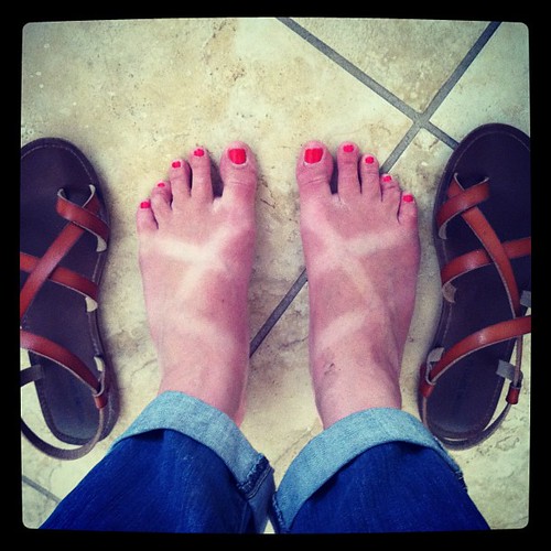Liz: Honey, have you seen my sandals?  Josh: Aren't you wearing them?