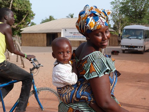 Woman and child in a village in Gambia