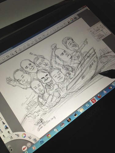 digital group caricatures for Bosch - pencil sketch