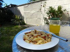 Penne dish in the garden