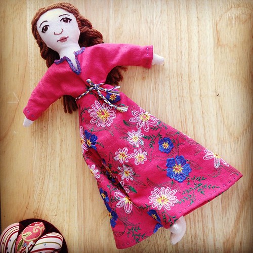 And the dress on the (as yet unnamed) doll. I ended up taking in the sides so she wouldn't be swimming in it.