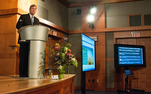 Secretary Vilsack in Washington addressing the G-8 Open Data meeting.  Secretary Vilsack today kicked off a two-day international open data conference, saying that data “is one of the most important commodities in agriculture” and sharing it openly increases its value. USDA photo by Bob Nichols