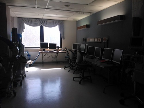 Gray and blue; Monitors and equipment, Computer lab, Capital Medical Center, 2nd floor, Olympia, Washington, USA by Wonderlane