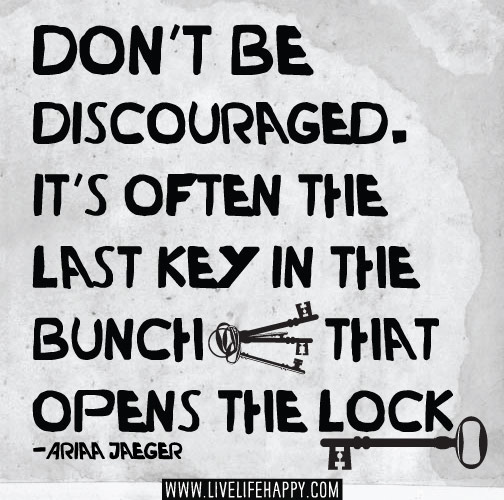 Don't be discouraged. It's often the last key in the bunch that opens the lock. - Ariaa Jaeger