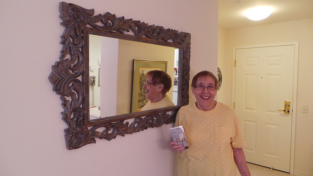 Millie with new mirror at Brooksby Village