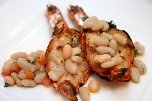 Gamberoni alla Griglia: Grilled garlic prawn & lemon chili flakes
