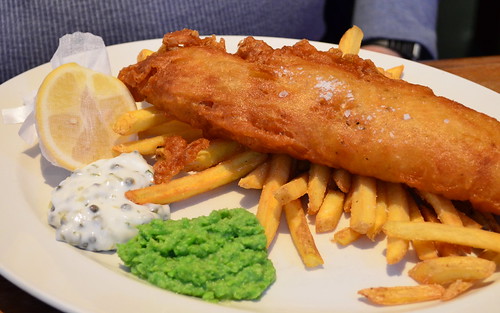 Beer Battered Haddock with Chips and Proper Mushy Peas