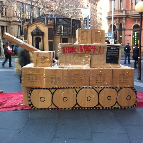 (Cardboard) Tank outside #QVB, #Sydney for the anniversary of #TiananmenSquare