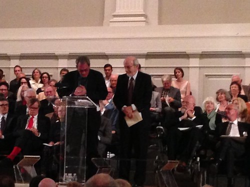 Paul Auster presenting the Gold Medal to E. L. Doctorow