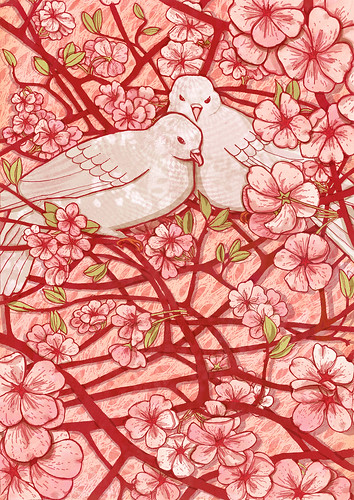 Doves in Cherry Blossom