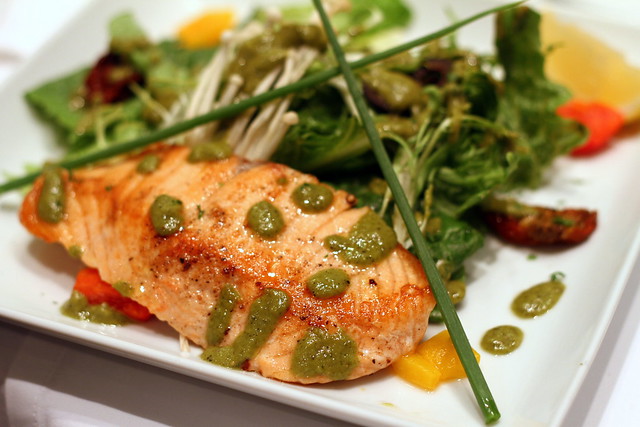 Greyhound Cafe's Grilled Salmon Steak on Green Bed