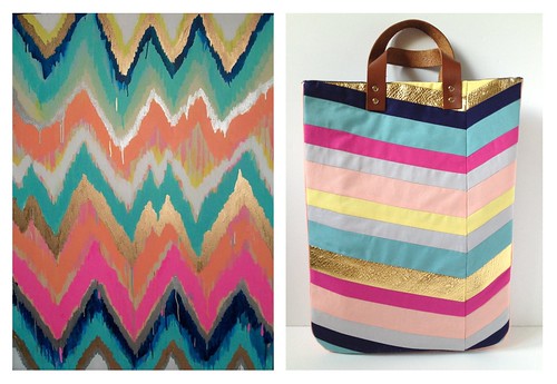 Art-Inspired Chevron Tote Bag - Side by Side