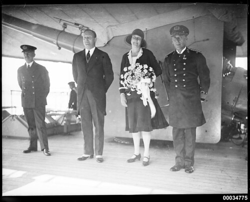 Dutch Consul-General Teppema, Madame Teppema and Rear-Admiral C C Kayser on board HNLMS JAVA, 10 October 1930