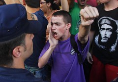 A Spanish demonstrator protested against recent austerity measures in Madrid on July 13