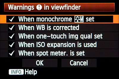 canon 5D mark III mk 3 viewfinder warning custom function setting