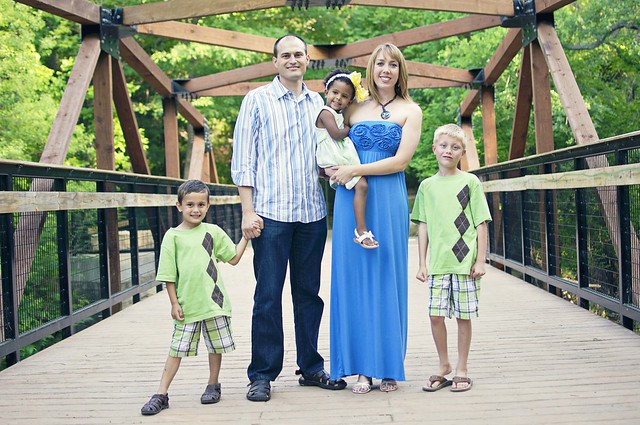 beautiful family on the bridge