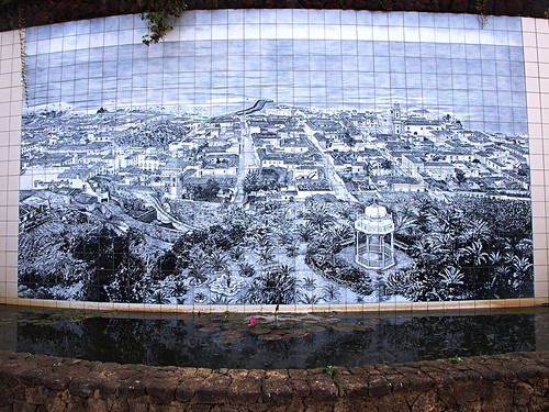 old scenes of Puerto de la Cruz on a tiled mural in Taoro gardens