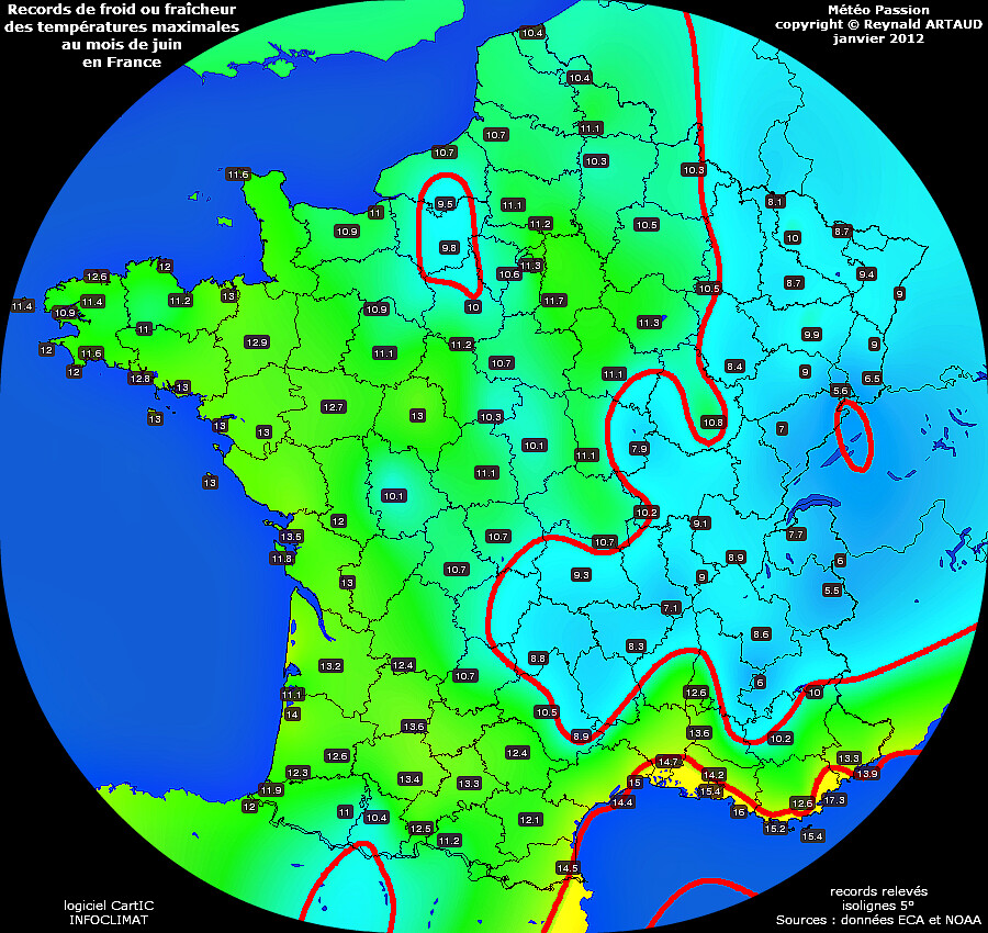 records de fraîcheur ou de froid des températures maximales au mois de juin en France Reynald ARTAUD météopassion