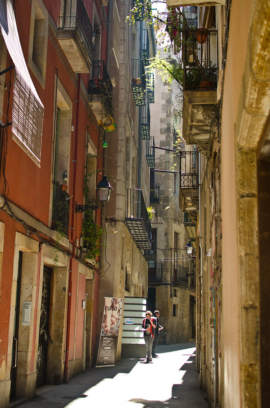 History filled streets in Barri Gotic of Barcelona.