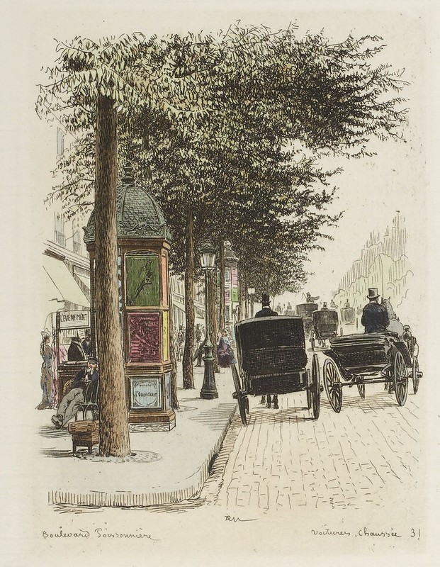 19th c. rear view of carriages on street