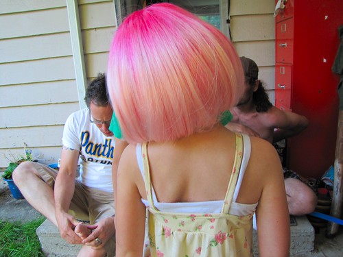 pink wig from the back