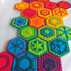 Rainbow hexagon cookies inspired by crocheted afghans!
