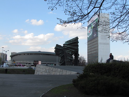 The Spodek sports stadium and the Katyn memorial