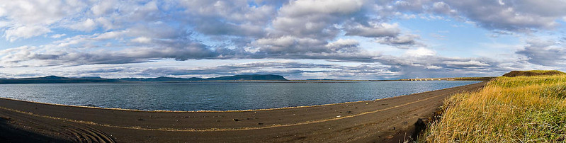 View from a beach close to the Eyrarbakaveggur, Iceland