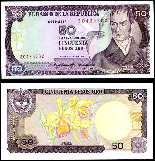 50 Pesos Oro Kolumbia 1983, Pick 422b
