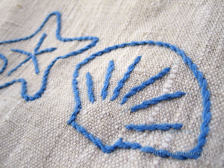 hand embroidery stem stitch sea shells