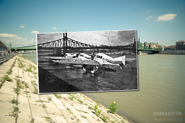 Budapest, Szabadság híd, az Aeroexpress Rt. hidroplán-állomása, Junkers F-13 repülőkkel fortepan_24829
