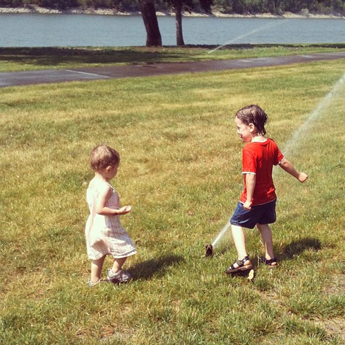 June. Sprinklers at the park.
