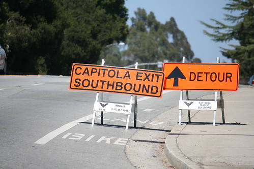 Detour signs block bike lane *and* sidewalk