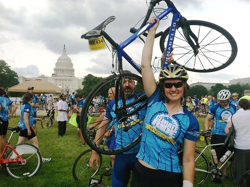 Team NRDC captain Sarah Brailey at finish, with NRDC's Geoff Fettus just behind (photo courtesy of Sarah Brailey)