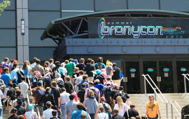 a crowd waiting to get into Bronycon