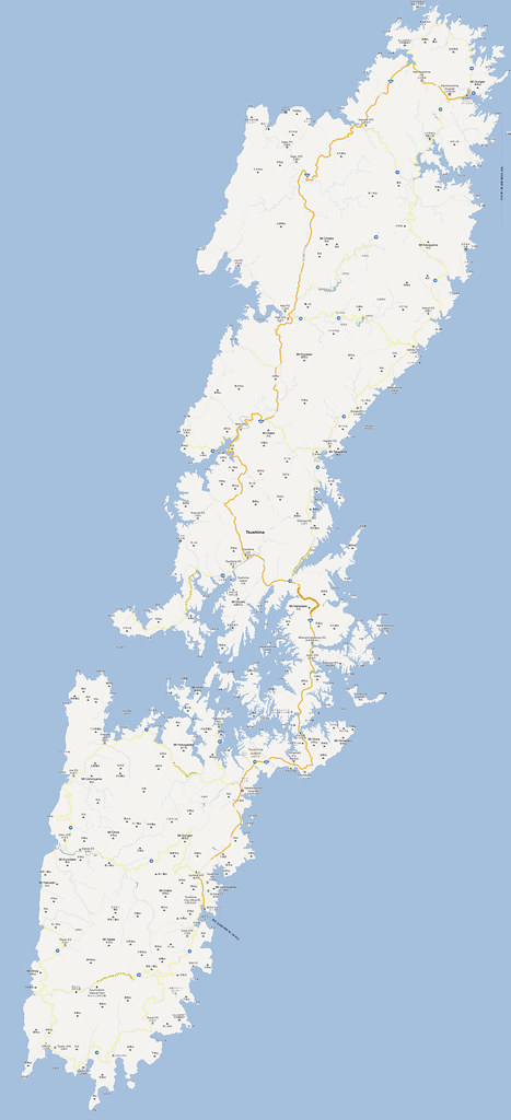 Map of Tsushima Island. 2031 x 4453 px
