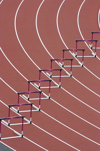 Hurdles on the track of the Olympic Stadium, London 2012