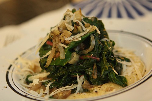Creamy Polenta wth Wilted Swiss Chard, Spinach, and Grated Parmigiano-Reggiano