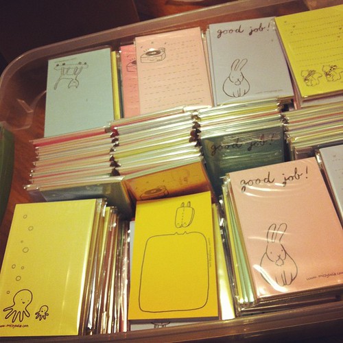 Organizing the mini notepads for Sugar Cookie on Etsy!
