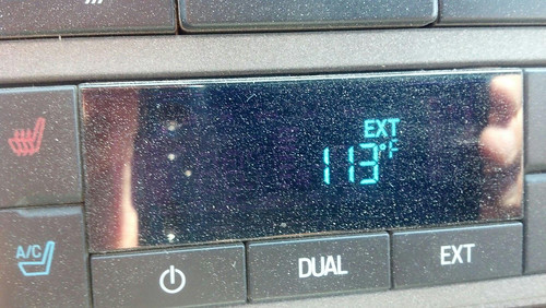 The heat registered on our Fords thermometer during our moving from Colby to Limon