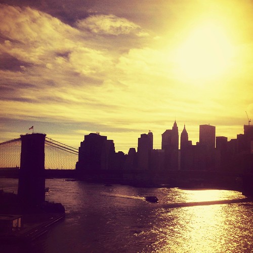 New York City Skyline and Brooklyn Bridge at Sunset