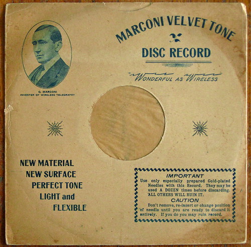 Marconi "Velvet Tone" Phonograph Record Sleeve - 1907
