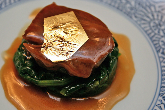 Braised Beef Cheek in Sweet and Sour Sauce and Gold Leaf