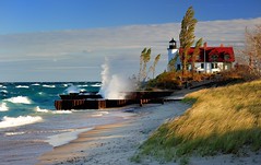 "Breaking Light"  Point Betsie Lighthouse Crystalia, Michigan by Michigan Nut