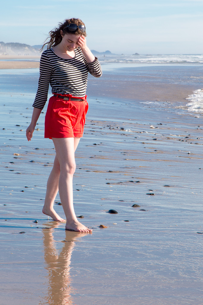 Coral Shorts + Breton Stripes