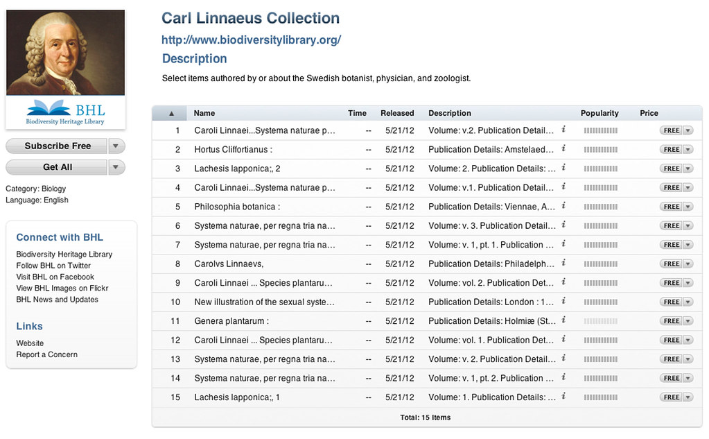 Linnaeus Collection on BHL iTunes U